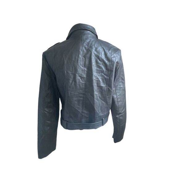 Lulus Women’s Faux Leather Moto Jacket Black L Belted Zippered - Picture 4 of 12